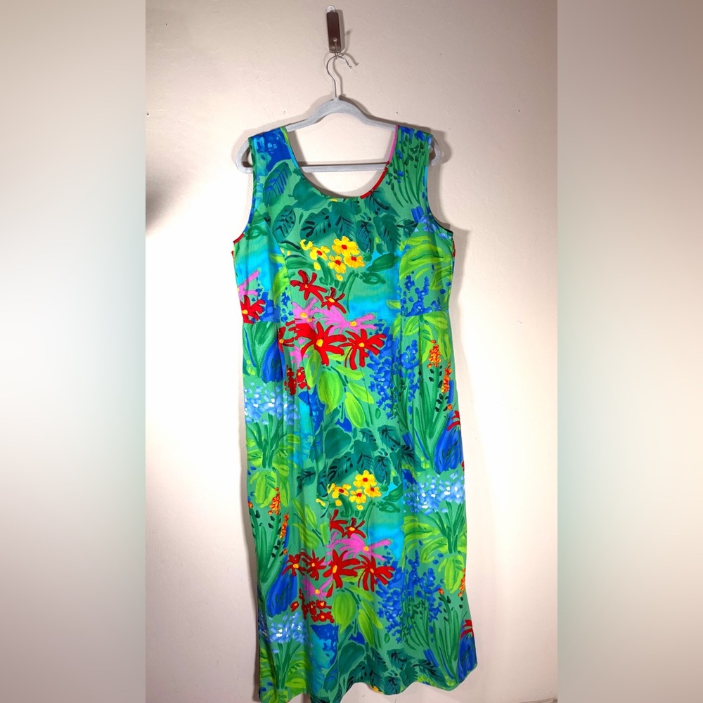 Vibrant Floral Midi Dress - Green and Red - Picture 2 of 11